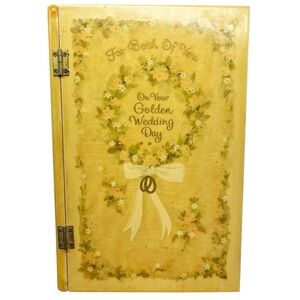 Vintage 70s Trinket Box Wedding Day Keepsake Memory Box Golden Wedding Day